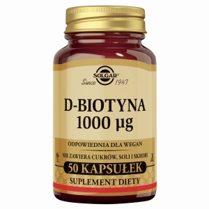 SOLGAR D-Biotyna 1000 ug Pomaga Zachować Zdrowie Skóry i Włosów - 50 Kapsułek