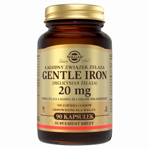SOLGAR Żelazo (Gentle Iron) Pomaga W Prawidłowej Produkcji Czerwonych Krwinek i Hemoglobiny - 90 Kapsułek