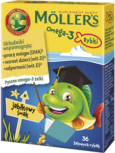 MÖLLER'S OMEGA-3 TRAN ŻELKI RYBKI Jabłkowe Dla Dzieci - 36szt.