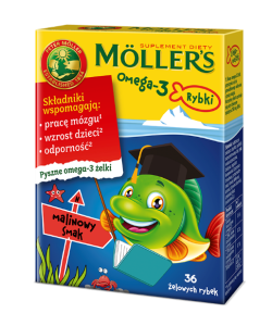 MÖLLER'S OMEGA-3 TRAN ŻELKI RYBKI Malinowe Dla Dzieci - 36szt.