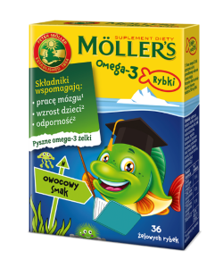 MÖLLER'S OMEGA-3 TRAN ŻELKI RYBKI Owocowe Dla Dzieci - 36szt.
