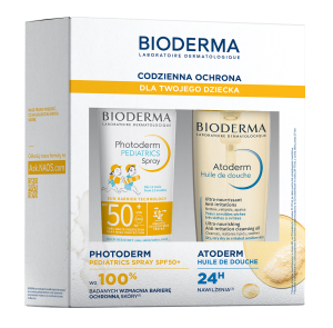 BIODERMA PHOTODERM Zestaw ochronny dla dziecka (PHOTODERM Spray przeciwsłoneczny SPF 50+ - 200ml + ATODERM Olejek do kąpieli - 200ml)